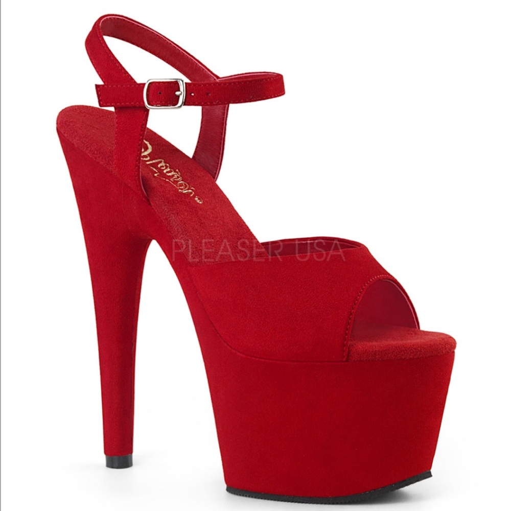 PLEASER Red Suede stiletto sandals